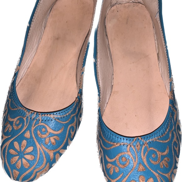 A-Kassimi Boho Moroccan Embossed Leather Flats Size 8 - Picture 4 of 4